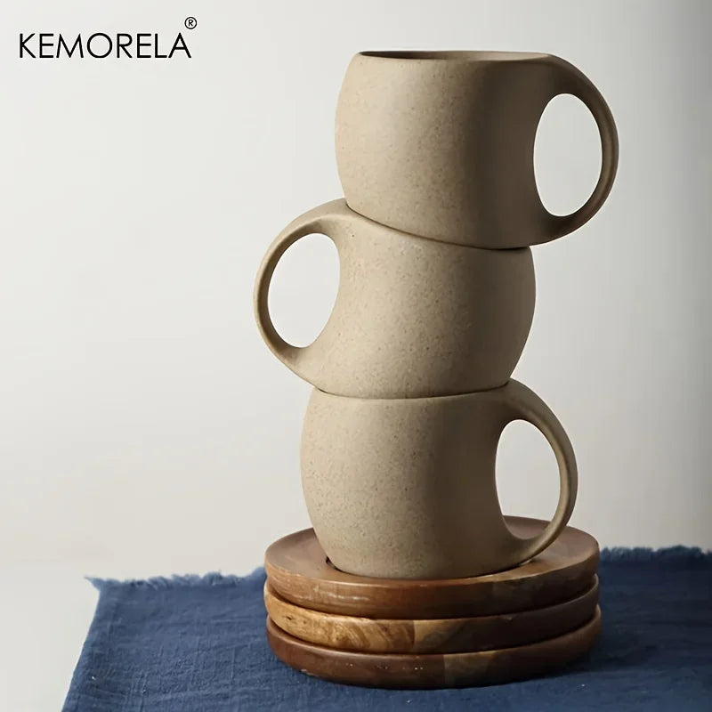 Tasse en céramique artisanale avec soucoupe en bois - 220ml