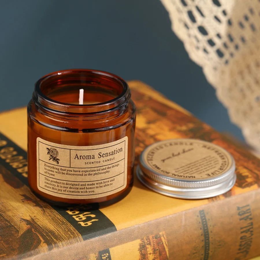 Bougie parfumé en cire de soja - Pot en verre ambré