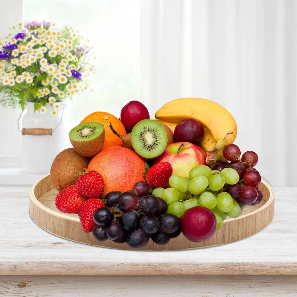 Plateau de service rond en bois naturel