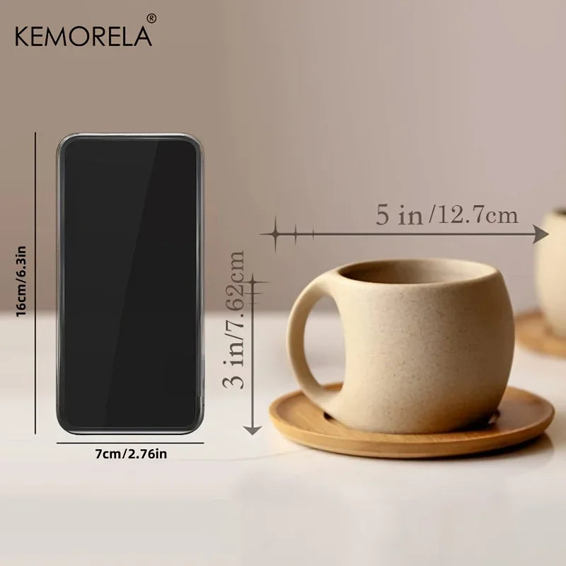 Tasse en céramique artisanale avec soucoupe en bois - 220ml