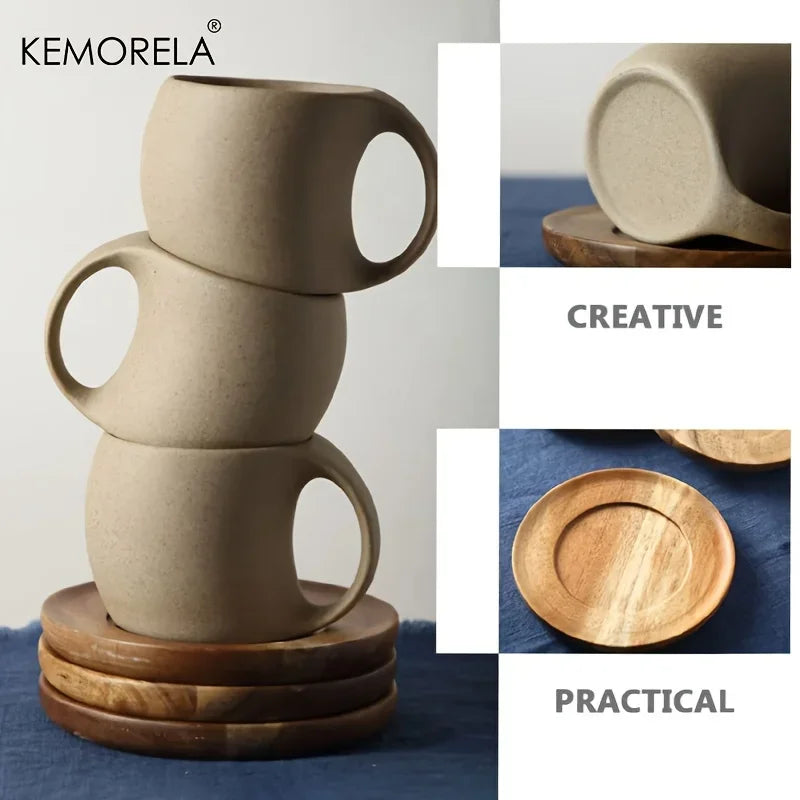 Tasse en céramique artisanale avec soucoupe en bois - 220ml