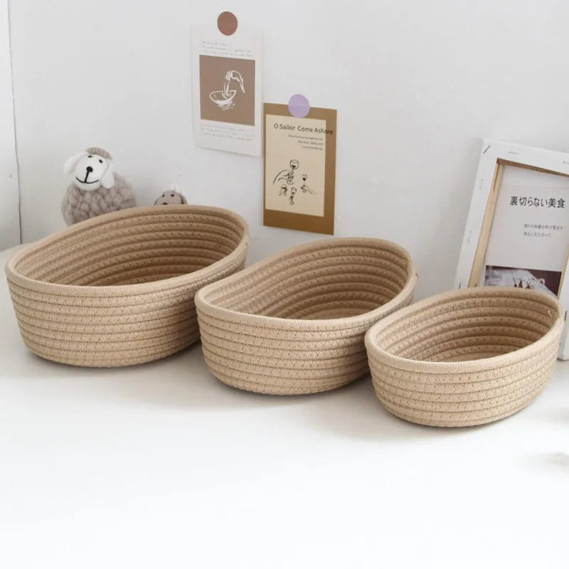 Panier de rangement tressé en corde de coton-Style nordique