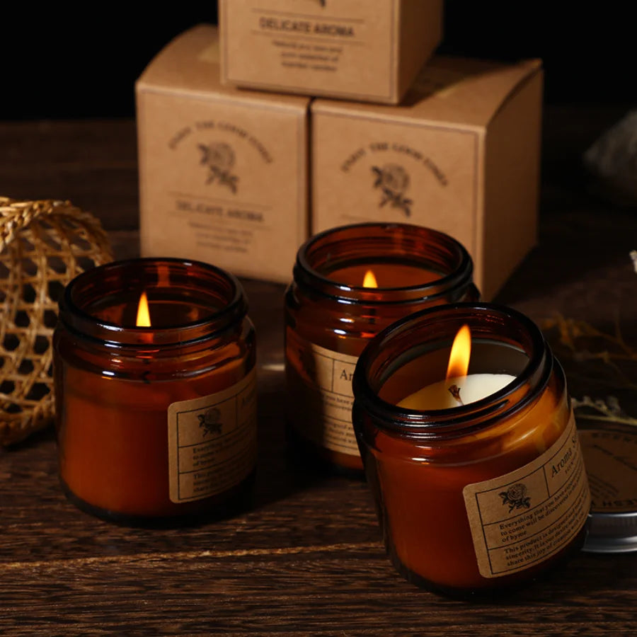 Bougie parfumé en cire de soja - Pot en verre ambré