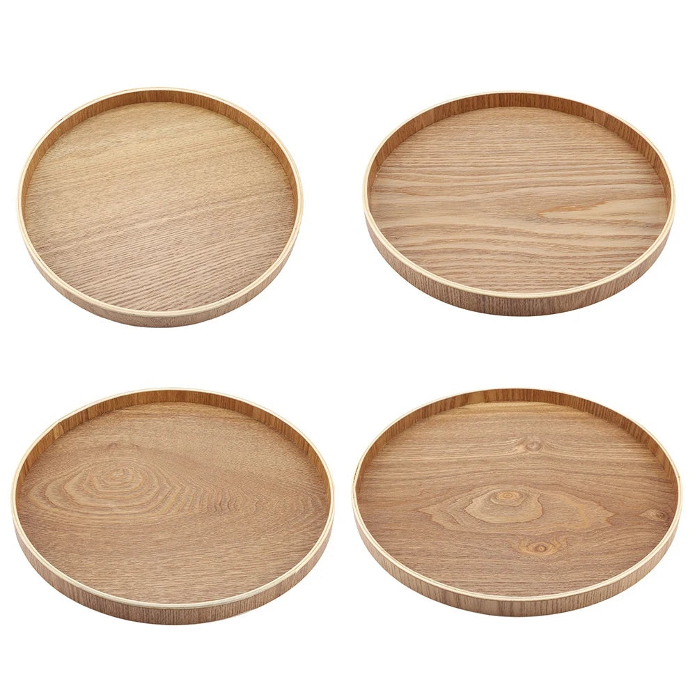 Plateau de service rond en bois naturel