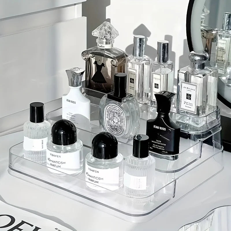 Organisateur de maquillage et parfums en acrylique transparent.