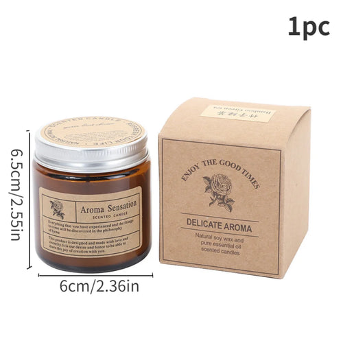 Bougie parfumé en cire de soja - Pot en verre ambré