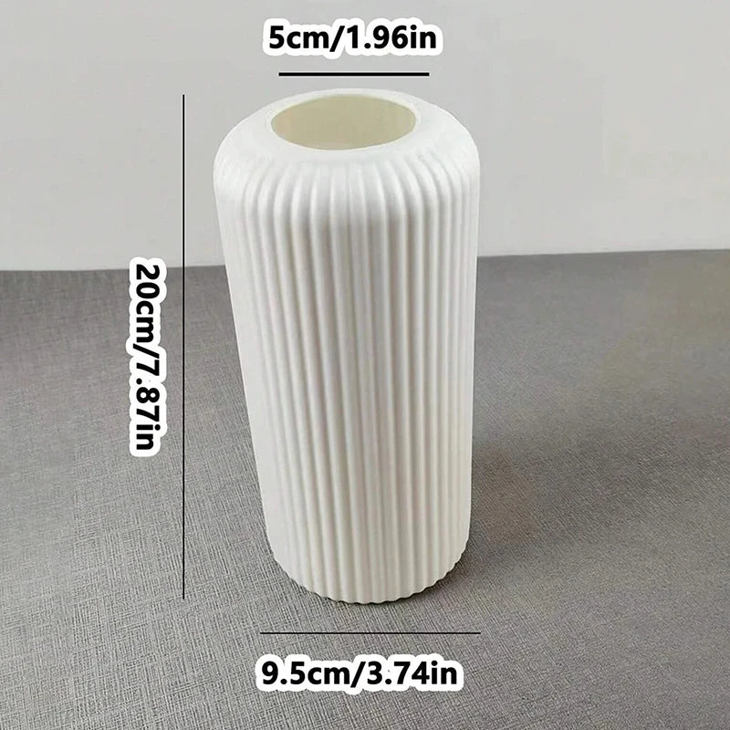 Vase à fleurs décoratif en plastique rayé imitation céramique pour composition florale créative