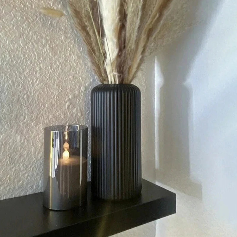 Vase à fleurs décoratif en plastique rayé imitation céramique pour composition florale créative