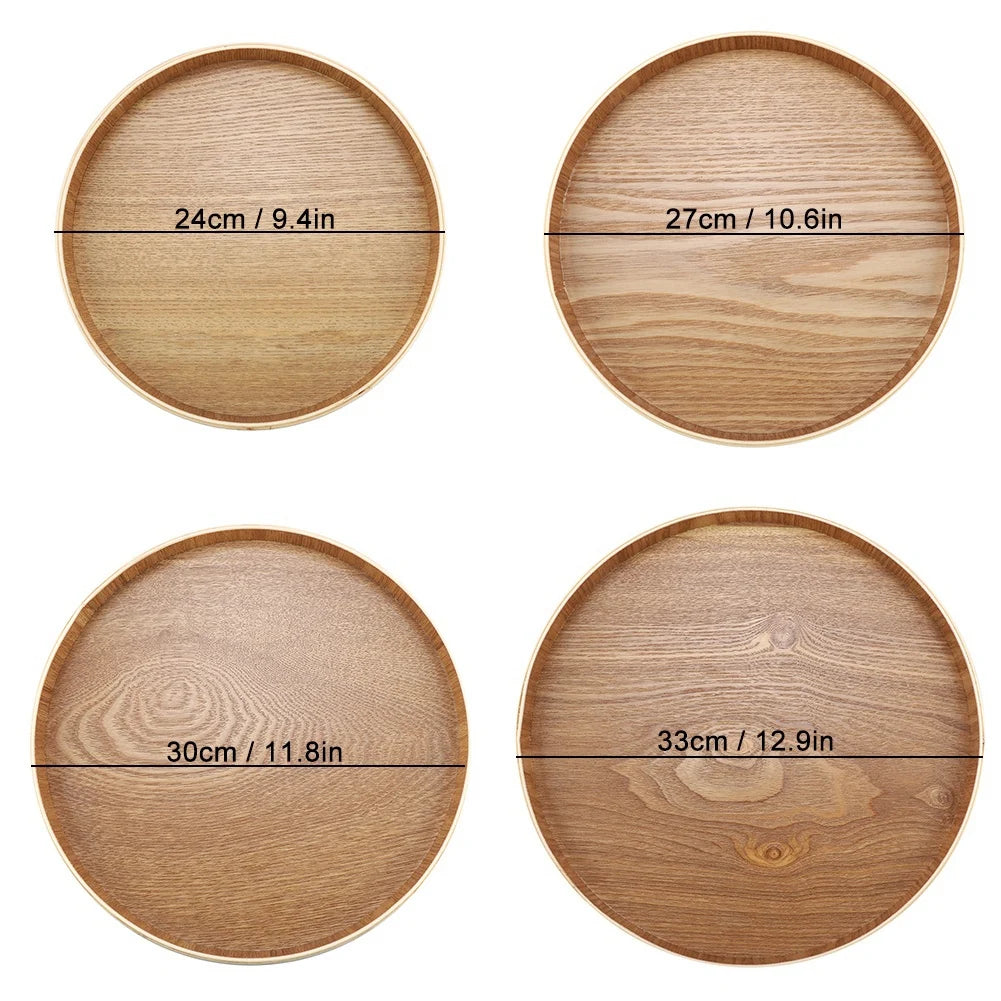 Plateau de service rond en bois naturel