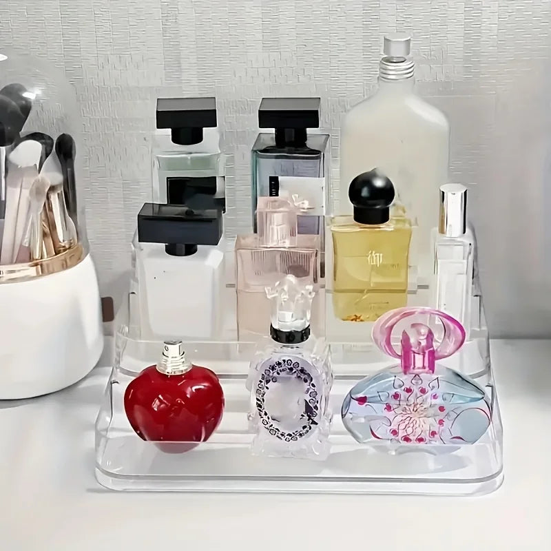 Organisateur de maquillage et parfums en acrylique transparent.