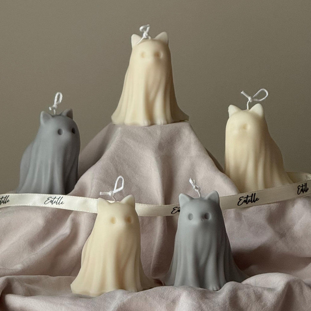 Halloween Cat & Dog Ghosts Candle Duo: Hand-Poured Soy Wax Sculptural Candles